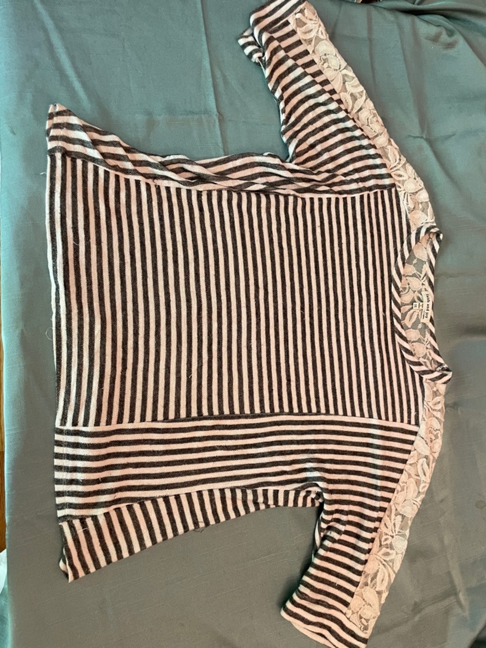 Faith and Joy Black & White Striped Off-Shoulder Sweater with Lace Trim